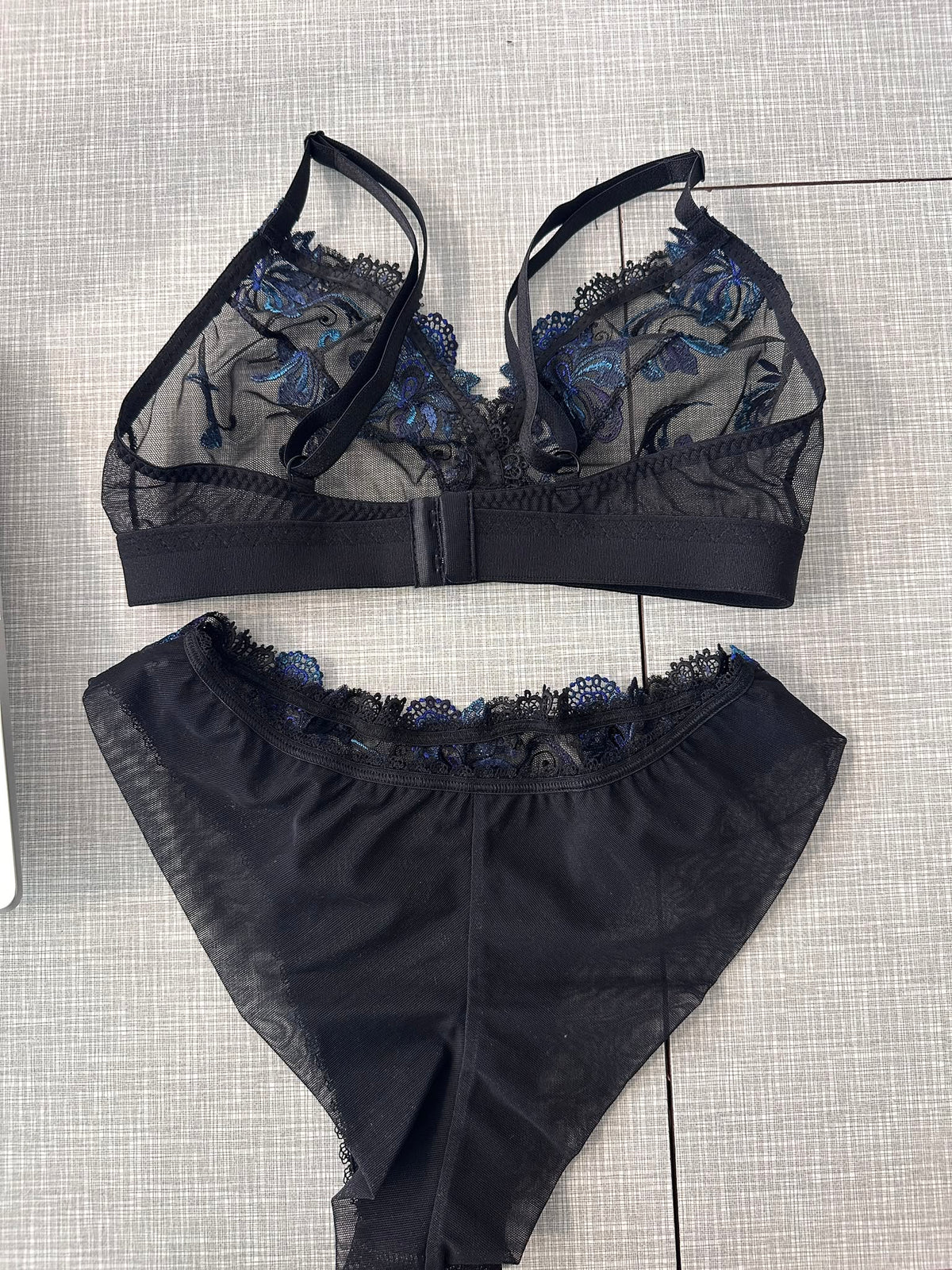 Chilot din tulle negru cu broderie albastră Midnight Bloom – LCD 137